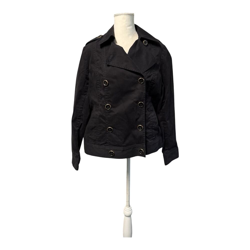 Jones New York Sport Charcoal Gray Double Breasted Cropped Peacoat Jacket Sz L